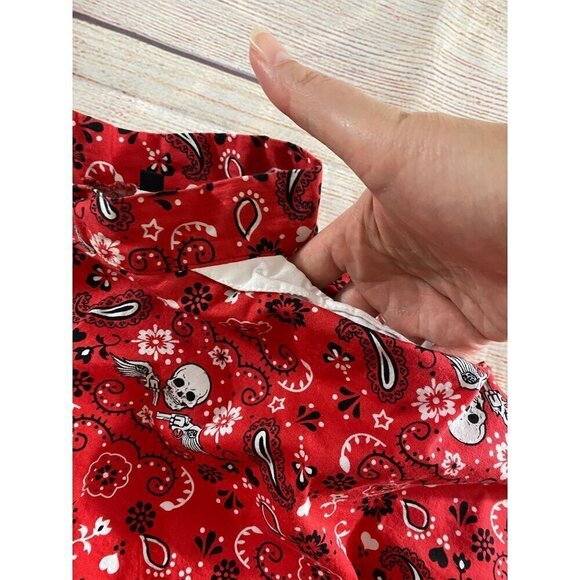 Hell Bunny Vixen Red Rockabilly Skull & Guns Print Skirt - XS - Picture 6 of 11